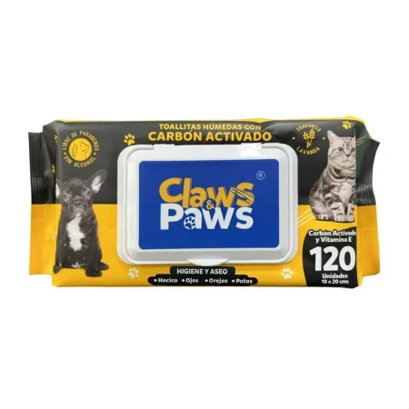 Claws & Paws Toallitas humedas Carbón (Carbón Activado y Vitamina E) x 120 unidades